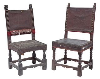Two Continental Renaissance or Style Walnut Side Chairs