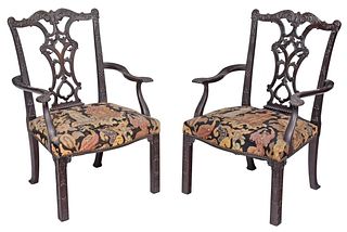 Pair of Chippendale Style Mahogany Armchairs 