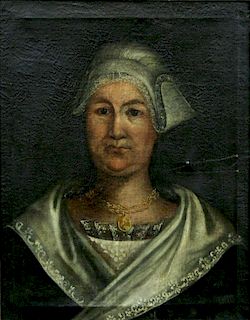 18th C. Portrait of Lady with White Bonnet- Oil