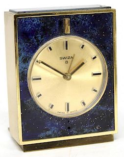 Swiza Brass & Faux-Lapis Desk Clock