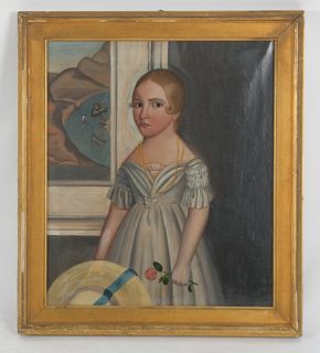American Folk Art Portrait of a Young Girl, Mid 19th Century 