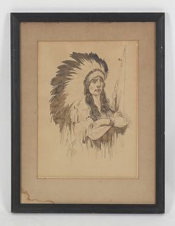 An Illustration of A Native American Dated 1914 