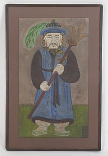 A Korean Minhwa, Folk Art Painting, Warrior 