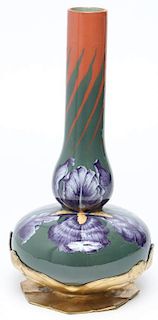 Orivit Large Jugendstil Ceramic & Gilt Pewter Vase
