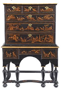 Chinese Export Lacquer and Gilt Chest on Stand
