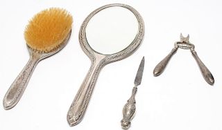 4 Antique Woman's Silver Vanity Items