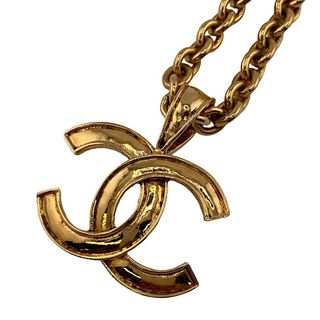 CHANEL HERE MARK GOLD PLATED NECKLACE