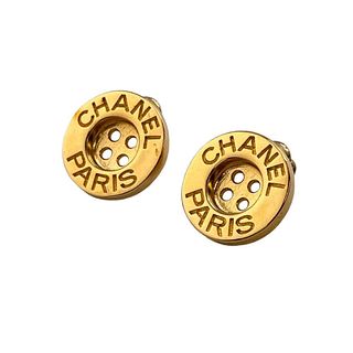 CHANEL BUTTON MOTIF GOLD PLATED EARRINGS