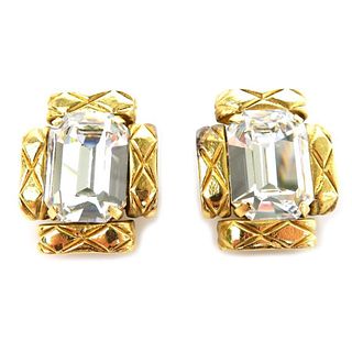 CHANEL QUILTED RHINESTONE CLIP EARRINGS
