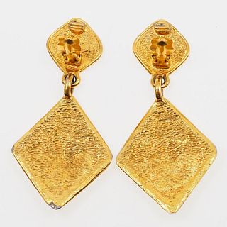 CHANEL DIAMOND GOLD PLATED EARRINGS