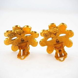 CHANEL FLOWER VINTAGE GOLD PLATED EARRINGS