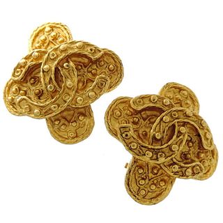 CHANEL COCO MARK GOLD PLATED EARRINGS