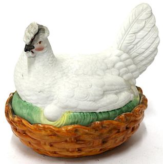 Antique 19th C Staffordshire Porcelain Hen on Nest