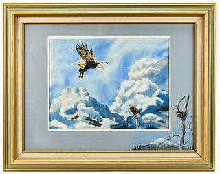 TED HAINES "WHERE EAGLES SOAR" WATERCOLOR