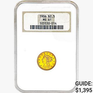 1906 $2.50 Gold Quarter Eagle NGC MS61 