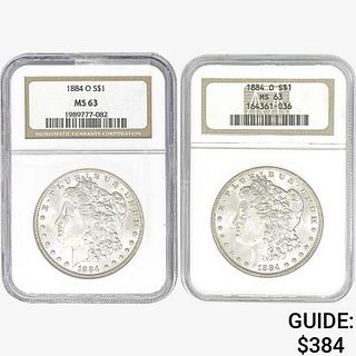 [2] 1884-O Morgan Silver Dollars NGC MS63 