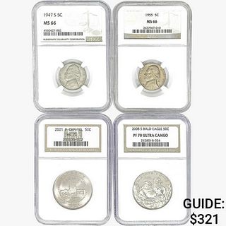 [4] Varied US Silver Coinage NGC PF/MS [1947-S, 19
