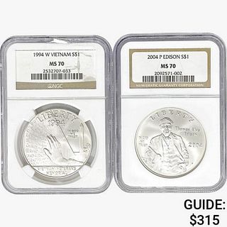 [2] US 1oz Silver Dollars NGC MS70 [1994-W, 2004]