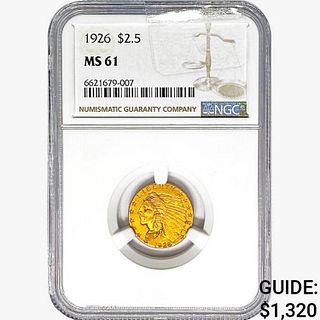 1926 $2.50 Gold Quarter Eagle NGC MS61 
