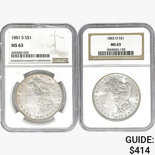 [2] Morgan Silver Dollars NGC MS63 [1881-S, 1883-O
