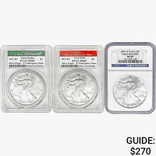 [3] American 1oz Silver Eagles PCGS/NGC MS69 