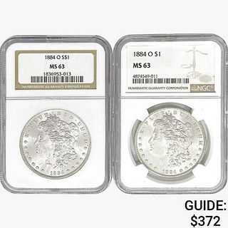 [2] 1884-O Morgan Silver Dollars NGC MS63 
