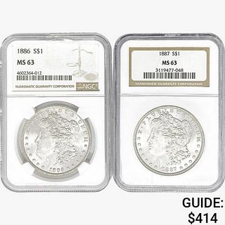 [2] Morgan Silver Dollars NGC MS63 [1886, 1887]
