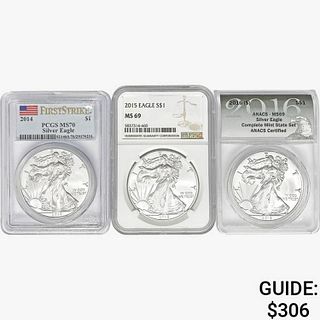 [3] American 1oz Silver Eagle PCGS/NGC/AMACS MS69-