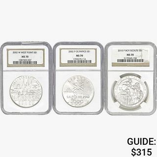 [3] US 1oz Silver Dollars NGC MS70 [2002-W, 2002, 