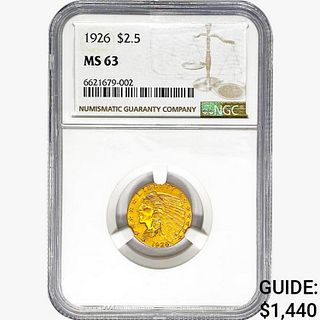 1926 $2.50 Gold Quarter Eagle NGC MS63 