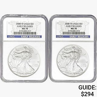 [2] American 1oz Silver Eagles NGC MS70 