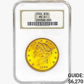 1904 $20 Gold Double Eagle NGC MS61 