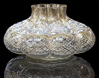 BOHEMIAN BLOWN & ENAMEL-DECORATED GLASS MELON-FORM LOBED BOWL