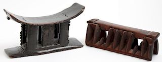 2 Vintage African Carved Wood Headrests