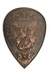 European Cast Iron Shield Ca. 1900, "Saint George Slaying the Dragon", H 25" W 17.5"