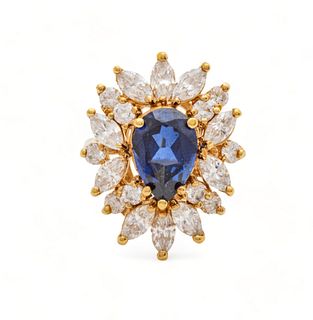Blue Iolite & Gold Plated 925 Silver Cocktail Ring, 7.2g Size: 6