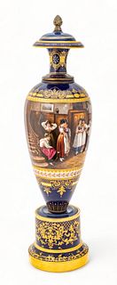 Dresden Porcelain (Germany) Tall Urn with Cover Ca. 1920-1935, H 27" Dia. 7"