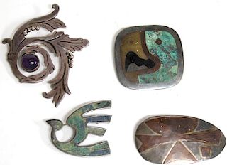4 Assorted Mexican Sterling Silver Brooches