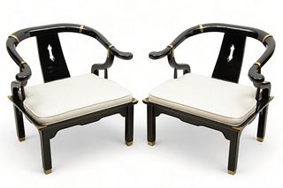 James Mont (American) for Century Furniture Company (American) Lacquered Ming Chairs, H 27" W 30" Depth 28" 1 Pair