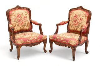 Louis XV Style Carved Walnut Children's Chairs, Ca. 1900, H 20" W 14" Depth 11" 1 Pair