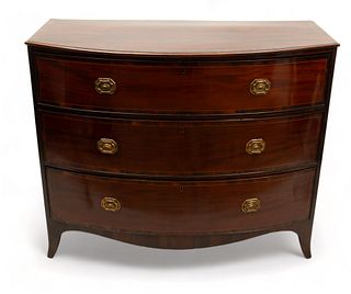 Georgian Mahogany Bow Front Chest of Drawers Ca. 1790-1810, H 40" W 49" L 24"