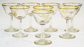 Set of 1920s Art Deco Etched Gilt Cocktail Glasses