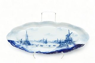 Delft Blue for Rosenthal China (German) Porcelain Fish Platter, Ca. 1920, W 9.5" L 23"