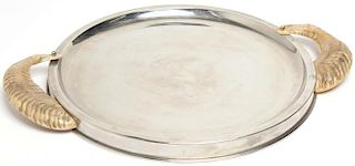 Modern Silver-Plate Tray with Horn Handles