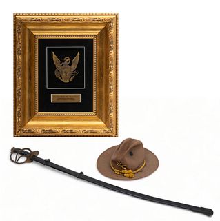 U.S. Cavalry Hat, Sword And Framed Eagle Plate Insignia from the 7th Cavalry 3 pcs