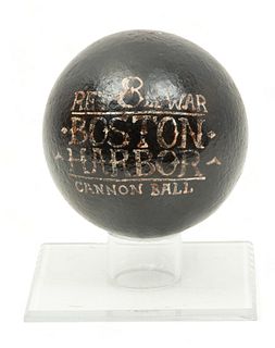 Cast Iron 8 Pound Cannon Ball, "Boston Harbor", Dia. 4"