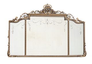 Silvered Carved Wood Triptych Mirror, Ca. 1930, H 36" W 50"