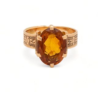Lady's Citrine & Unmarked Rose Gold Ring, Ca. 1920, 4g Size: 6