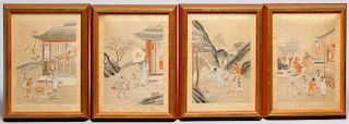 4 Chinese Inks on Silk Panel Paintings