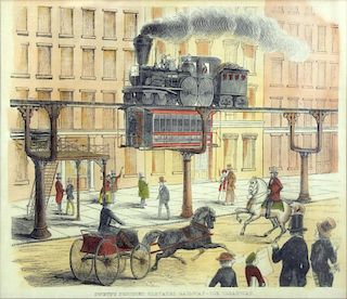 Swett's Proposed Elevated Railway- Woodblock Print